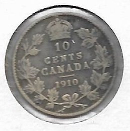 Canada 10 cents 1910 Plata KM 10 Plata