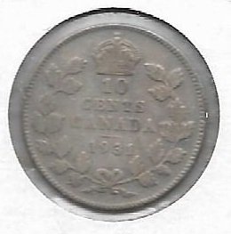 Canada 10 cents 1931 Plata KM 23a Plata