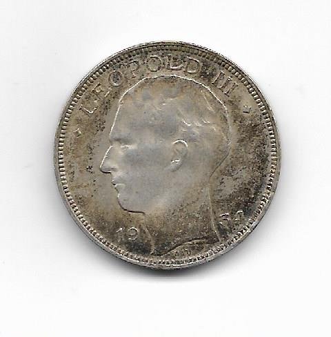 Belgica 20 fr 1934 Plata KM 105
