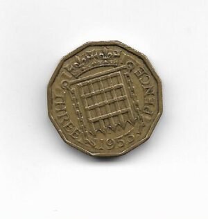 Gran Bretaña 3 pence 1952 Elizabeth II KM 886