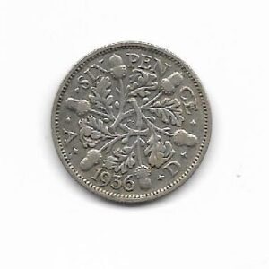 Gran Bretaña 6 pence 1936 Jorge V KM 832 (Plata)