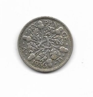 Gran Bretaña 6 pence 1936 Jorge V KM 832 (Plata)
