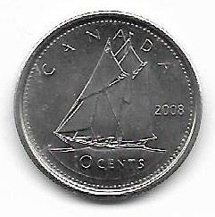 Canada 10 cents 2008 KM 492