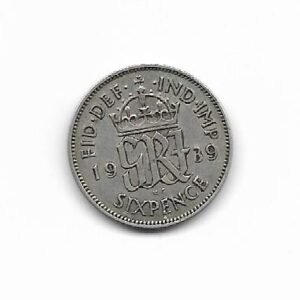 Gran Bretaña 6 pence 1939 Jorge VI KM 852 (Plata)