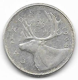 Canada 25 cents 1968 Plata KM 62a