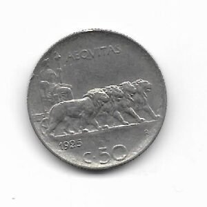 Italia 50 cent 1925 KM 61.2 (Canto estriado)