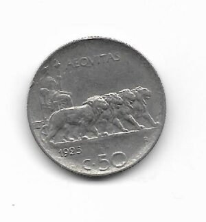 Italia 50 cent 1925 KM 61.2 (Canto estriado)