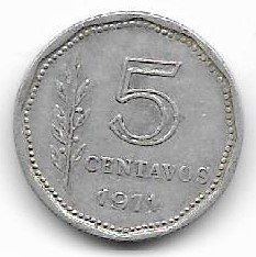 Argentina 5 centavos 1971 con defecto en cuello