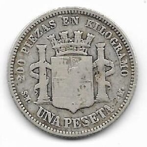 España 1 peseta 1869 KM 652 Plata