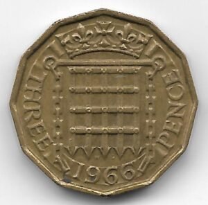 Gran Bretaña 3 pence 1966 Elizabeth II KM 900
